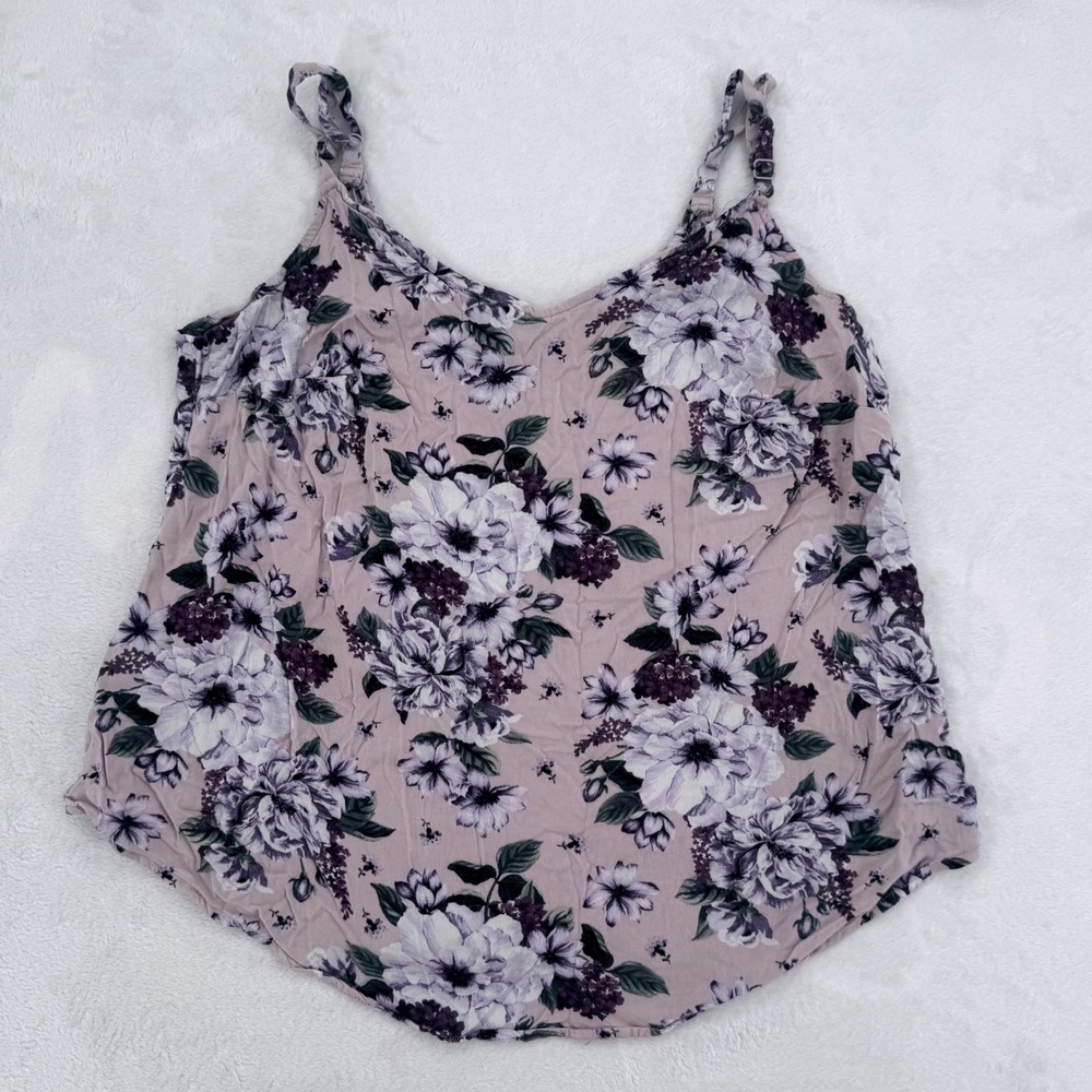 Torrid Floral V-Neck Cami Top Mauve Purple Womans Size 00 Adjustable Straps Plus